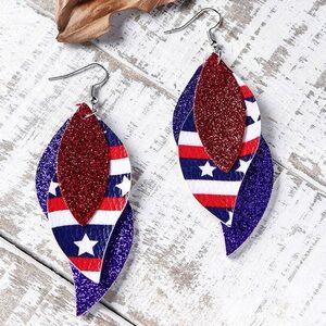 Patriotic Glitter Leaf Earrings